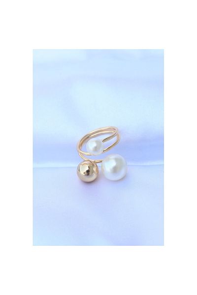 Skygo Brass Gold Color Adjustable Pearl Rhinestone Ring - Tj-Byk3180