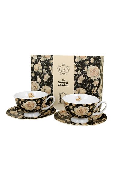 GiftExpress Set of 2 Royal English Roses black cups 250ml