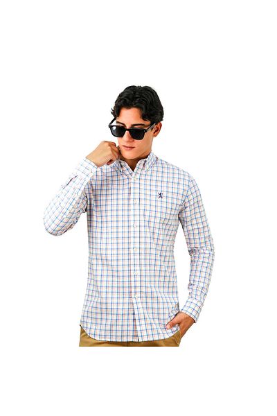 Giordano Men's Cotton Oxford Shirt - Small Lion Embroidery, Slim Fit, Full Button