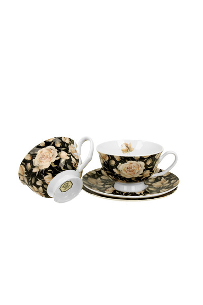GiftExpress Set of 2 Royal English Roses black cups 250ml