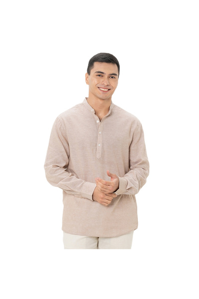Giordano Men's Linen Cotton Poplin Shirt | Slim Fit, Band Collar