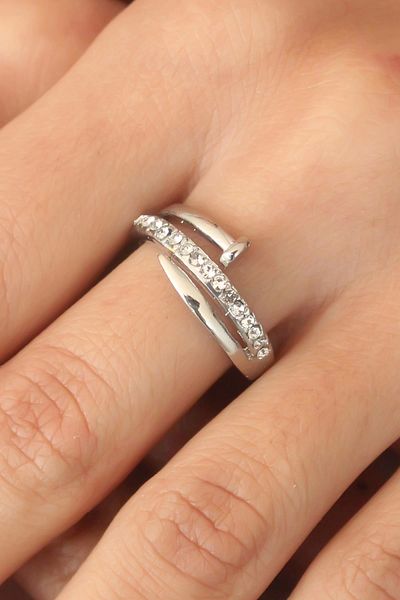 STOREMAX Silver Color Stoned Nail Adjustable Women's Ring - TJ-BYK2407