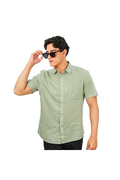 Giordano Men's Linen Cotton Poplin Short Sleeve Shirt