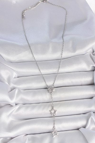 STOREMAX 316L Steel Silver Color Chain Zircon Stone Star Y Model Women's Necklace - Tj-Bko10072