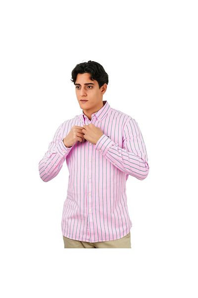 Giordano Men's Cotton Oxford Shirt - Small Lion Embroidery, Slim Fit, Full Button