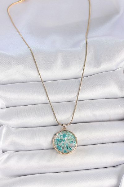 STOREMAX 316L Steel Gold Color Chain Circle Epoxy Blue Flower Leaf Model Women's Necklace - Tj-Bko10070