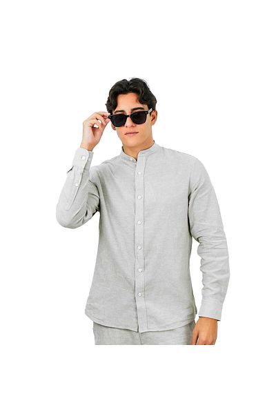 Giordano Men's Linen Poplin Blend Stand Collar Shirt
