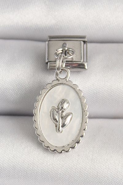 Skygo 316L Steel Silver Color White Enamel Flower Embroidered Nomination Charm - Tj-Bc1211