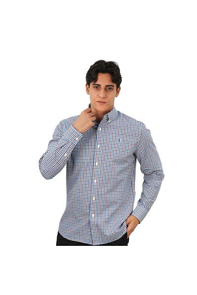 Giordano Men's Cotton Oxford Shirt - Small Lion Embroidery, Slim Fit, Full Button