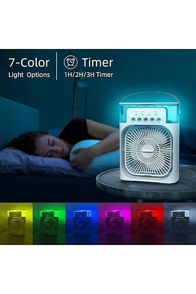 Other Portable Fan and Air Cooler with 7-Color Night Light, 600ml Water Tank, 3 Fan Speeds, 1-3 Hour Timer