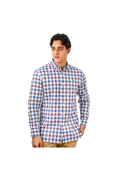 Giordano Men's Cotton Oxford Shirt - Small Lion Embroidery, Slim Fit, Full Button