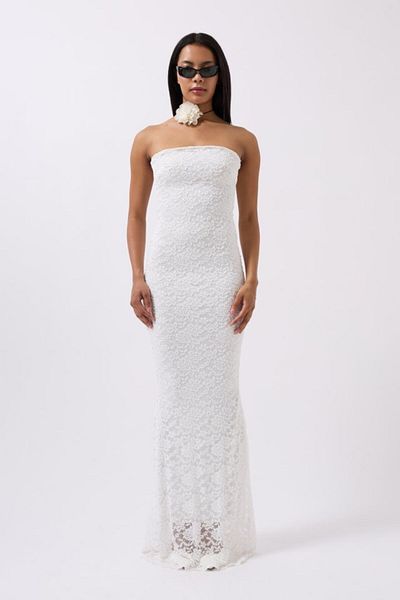 MRA Fashion Strapless Lace Maxi Dress