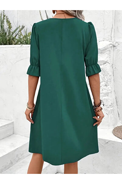 JANES Women's Short Sleeve V-Neck Loose Janjan Crepe Dress