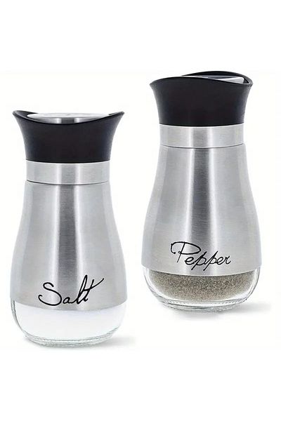 ABYZ Set Of 2 Salt And Pepper Shakers, Stainless Steel, Silver
