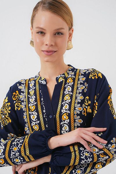 COTTONLAB 2423 Rochie hijab cu model autentic - bleumarin 2