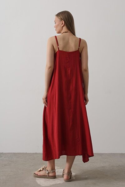 Kokosh moda DRESSIFY MODĂ FEMEIEAȚĂ Rochie lungă tip clopot cu bretele - Roșu...