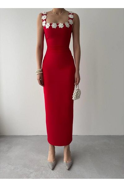 Deridün Yıldız Shoes Ming Flower Detailed Dress