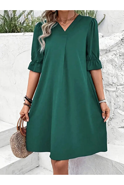 JANES Women's Short Sleeve V-Neck Loose Janjan Crepe Dress