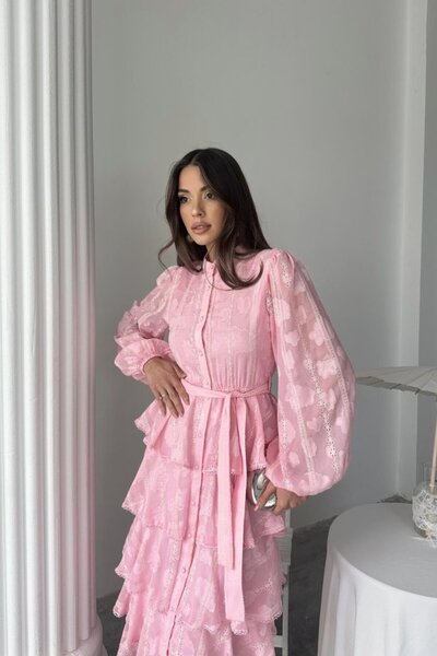 buğrahayalin Candy Pink Long Flounce Dress