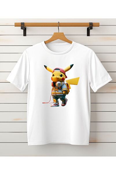 ASELİNDA Tricou/Tricou unisex cu decolteu cu imprimeu Charisma Pikachu (PRETUL ESTE PENTRU O bucata.)