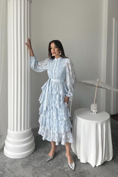 JANES Rochie lungă cu volan albastru