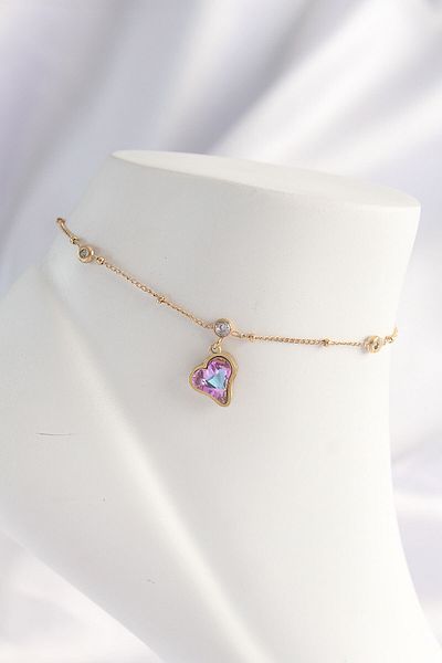 Skygo 316L Steel Gold Color Colorful Zircon Stone Heart Anklet - Tj-Hh1609