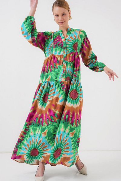 modaserdem 2423 Authentic Patterned Hijab Dress - Green 9