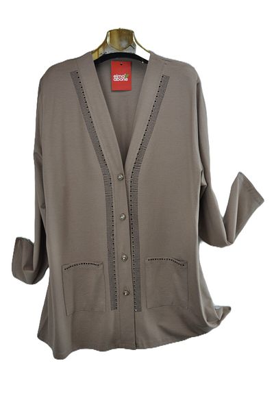 elma abone Plus Size Combed Buttoned Stone Cardigan