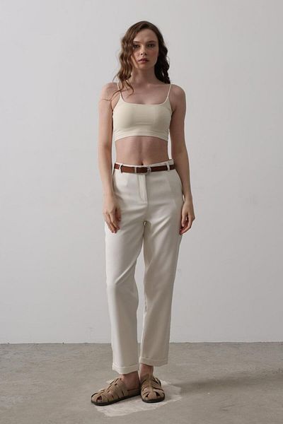 MRA Fashion Belted Carrot Trousers - Ecru