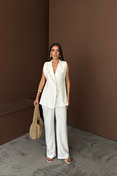 JANES Жакет з коміром у вигляді мушлі - комплект з брюками з льону - білий