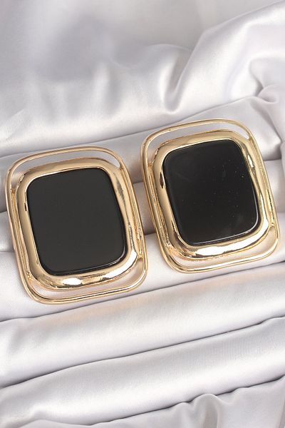 Skygo Brass Gold Color Black Enamel Square Model Women's Earrings - Tj-Bkp10429