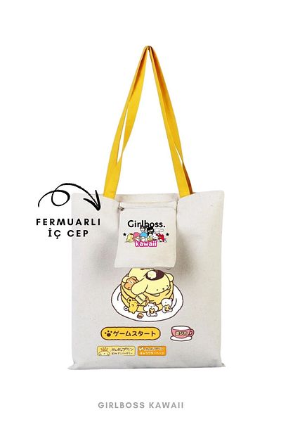 Girlboss Kawaii Girlboss Pompompurin κίτρινη υφασμάτινη πάνινη τσάντα με εσωτερική τσέπη μοντέλο-1