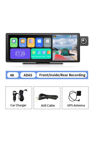 Imagebon No Tf Card With Adas Gps 11.3" H50 Dash Cam 4k Adas Wireless Carplay & Android Auto 3 Chan
