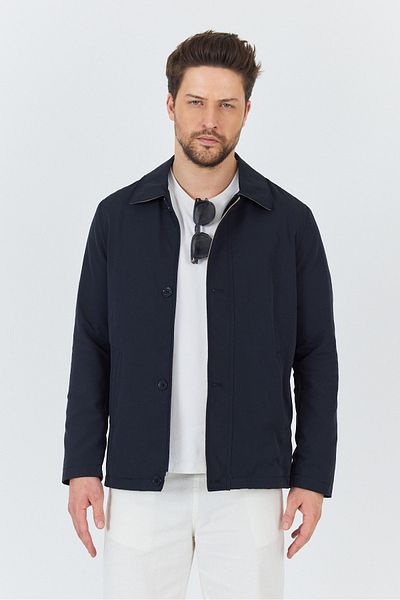 EnricoBASELLİ Men's Navy Blue Cotton Safari Summer Coat