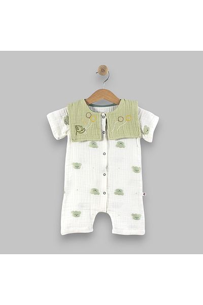 For My Baby Muslin Snap Fastener Short Jumpsuit Green