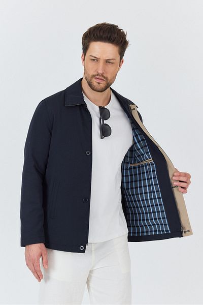 EnricoBASELLİ Men's Navy Blue Cotton Safari Summer Coat