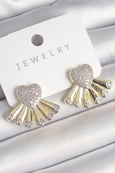 Skygo Brass Silver Color Zircon Stone Fan Heart Model Women's Earrings - Tj-Bkp10205