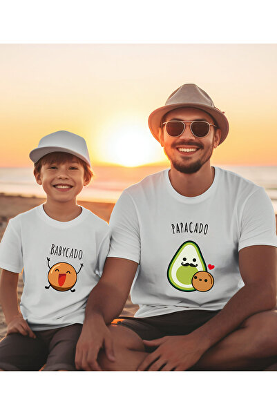 ASELİNDA Tricou alb cu imprimeu Annecado Babacado pentru familie - Guler rotund (preț pentru o singură bucată)
