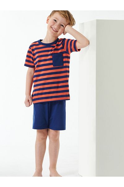 Schiesser Pyjama Boys World Organic Cotton Schlafanzug Schlafmode Bequem