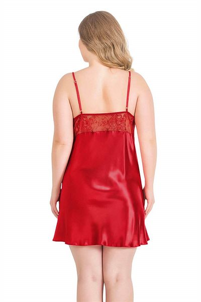 Findit Plus Size Red Short Satin Nightgown