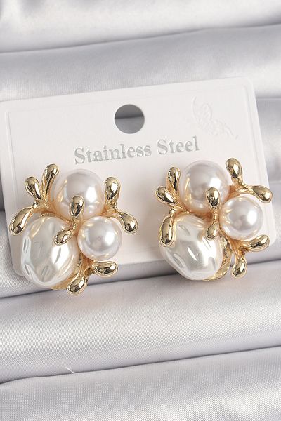 Skygo Brass Gold Color Pearl Bud Model Women's Earrings - Tj-Bkp10072