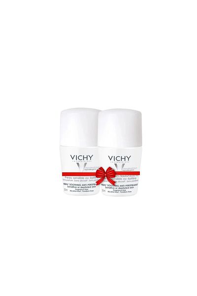 Vichy مزيل عرق رول أون للبشرة الحساسة مضاد للتعرق، 48 ساعة، عبوة مزدوجة، 50 مل