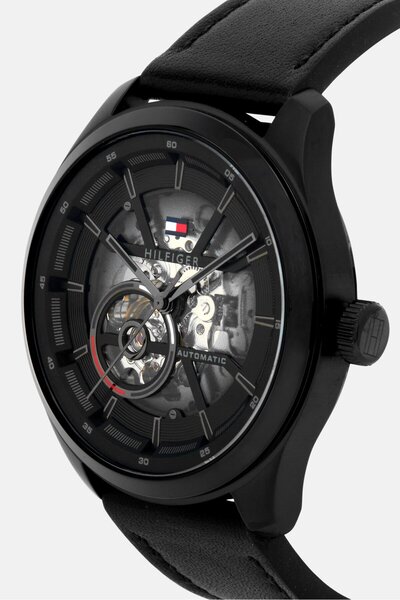 Tommy Hilfiger Men 1791887 Leather Watch, 45mm, Black