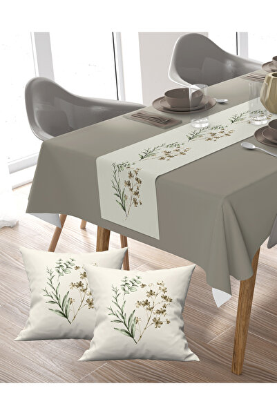 Ardizayn Yeşil, Pamuklu Kumaş, Balkon, Bahçe, Mutfak Runner Ve 2'li Kırlent Kılıf Set