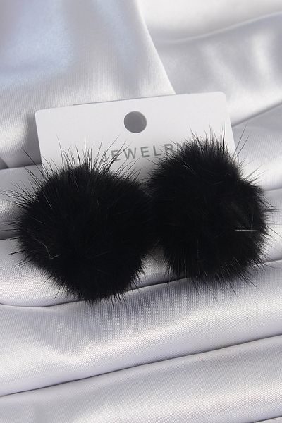 Skygo Black Color Feather Pompom Model Women's Earrings - Tj-Bkp9563