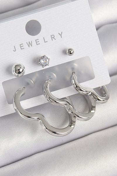 Skygo Brass Silver Color Heart Model Zircon Stone Ball Detail Women's Earring Set - Tj-Bkp10307
