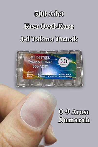 Easy Beauty 500 Adet Yeni Nesil Jel Destekli Kısa Oval Kare Takma Tırnak Seti