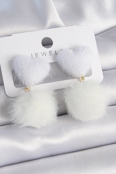 Skygo White Feather Heart Pompom Model Women's Earrings - Tj-Bkp9553