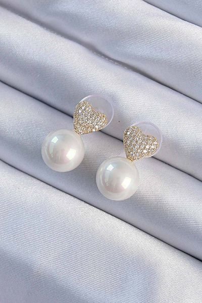 Skygo Brass Gold Color Zircon Stone Heart Model Pearl Design Women Earrings - Tj-Bkp9482