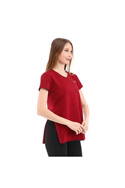 raru Women's 100% Cotton V-Neck T-Shirt Fragum Bordo
